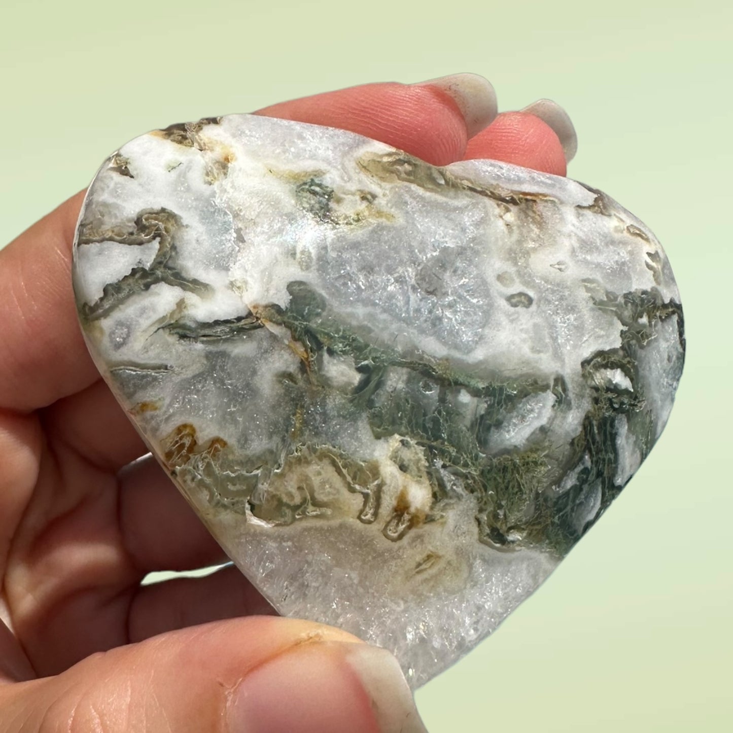 Moss Agate Crystal Heart - 1007O