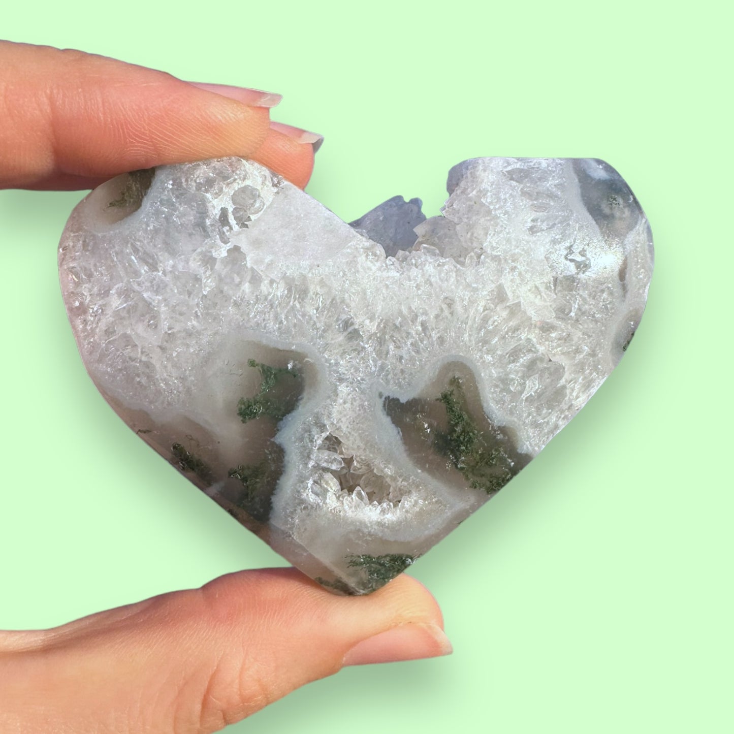 Moss Agate Crystal Heart - 1007G