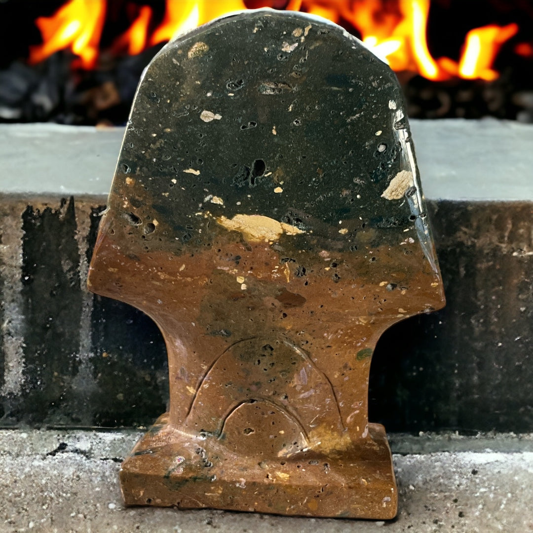 Sea Jasper Pharaoh Skull Carving 7.1"