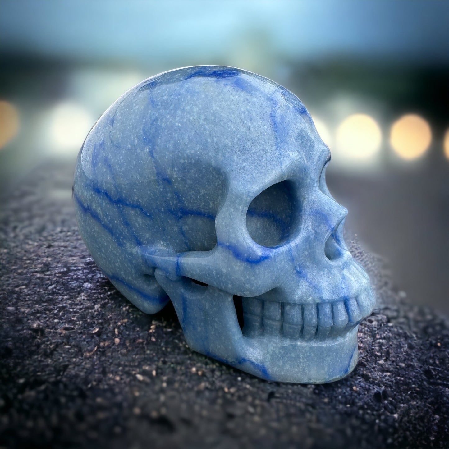 Beautiful Blue Aventurine Skull Carving 5"