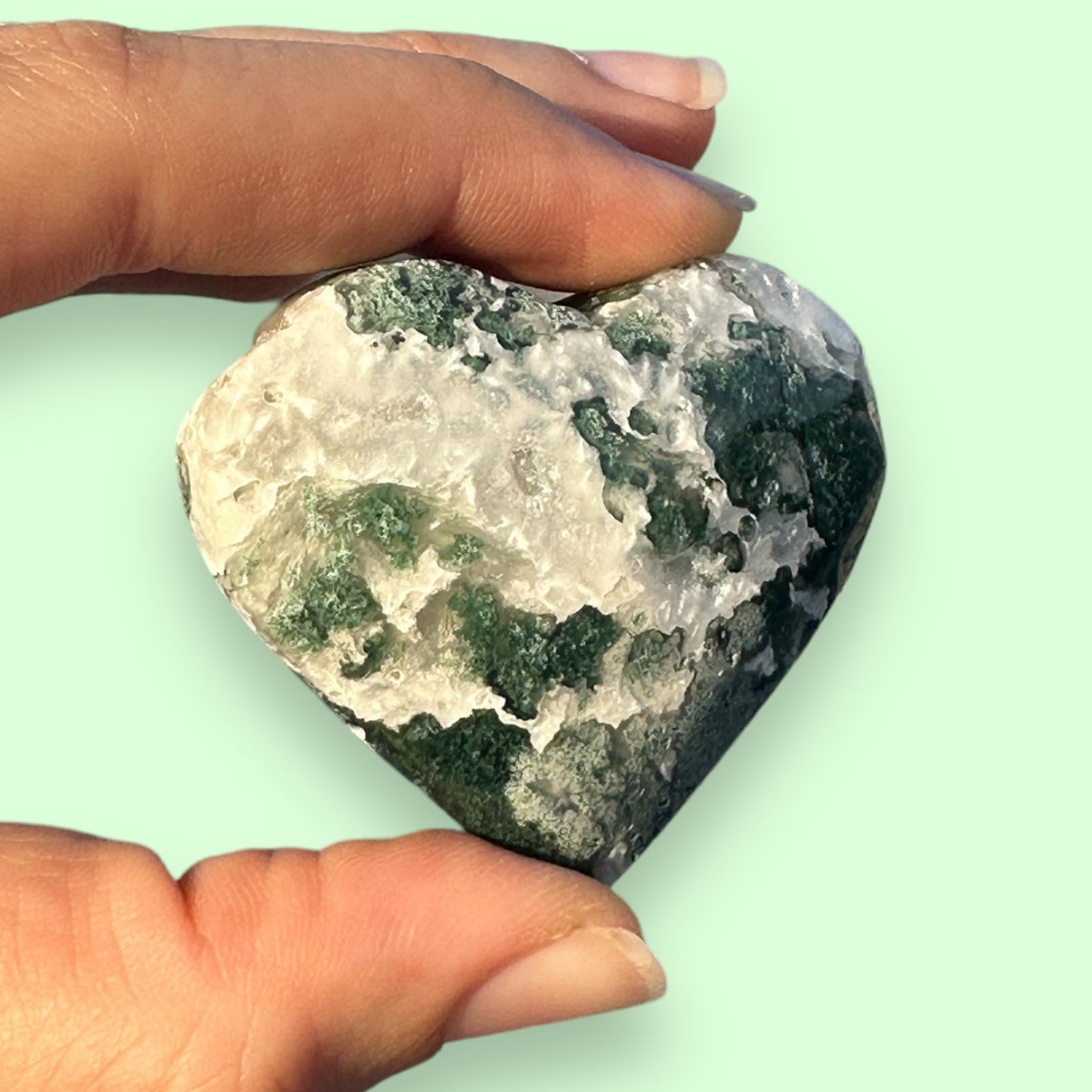 Moss Agate Crystal Heart - 1007E