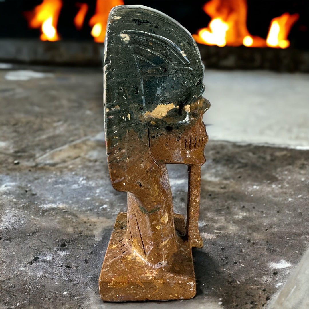 Sea Jasper Pharaoh Skull Carving 7.1"