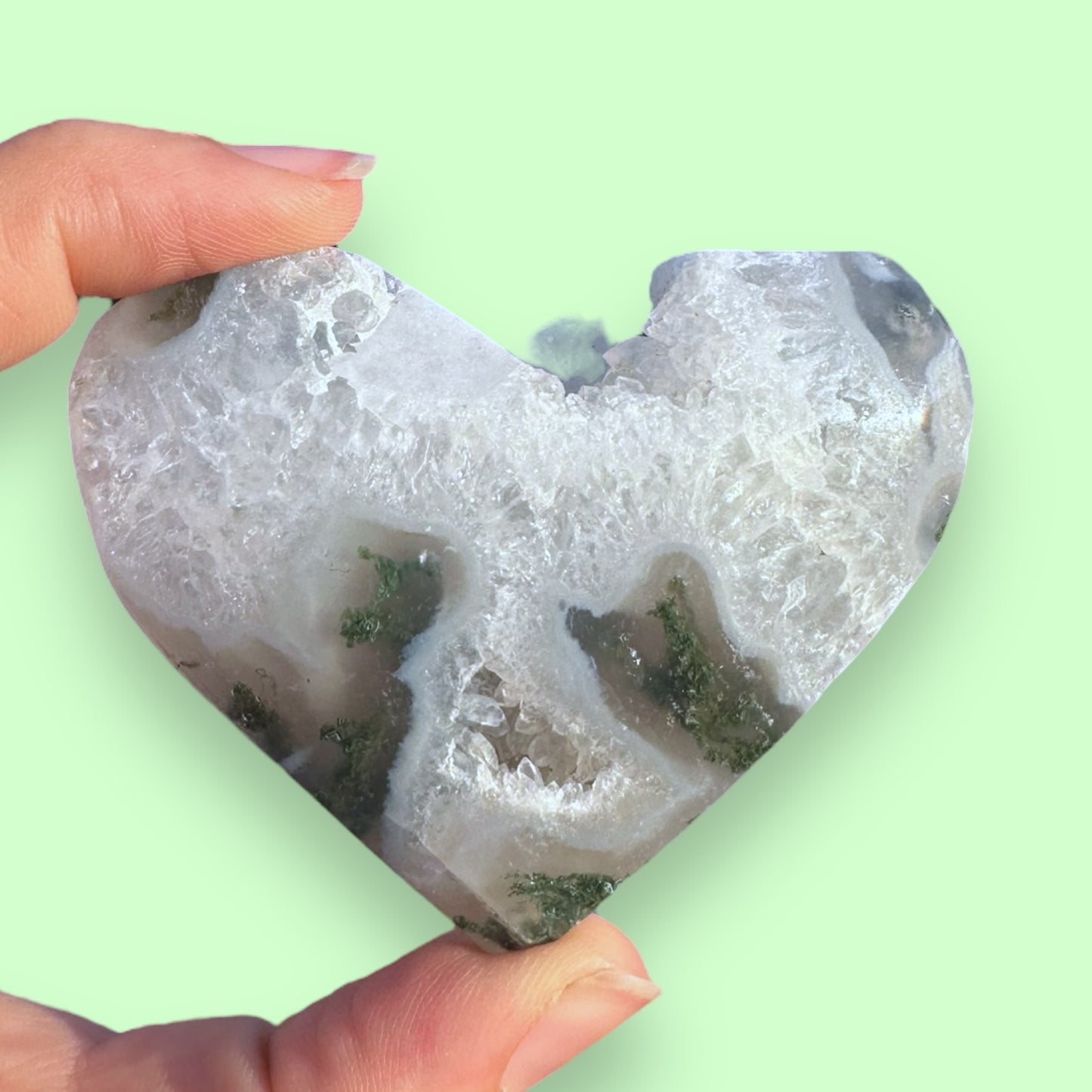 Moss Agate Crystal Heart - 1007G