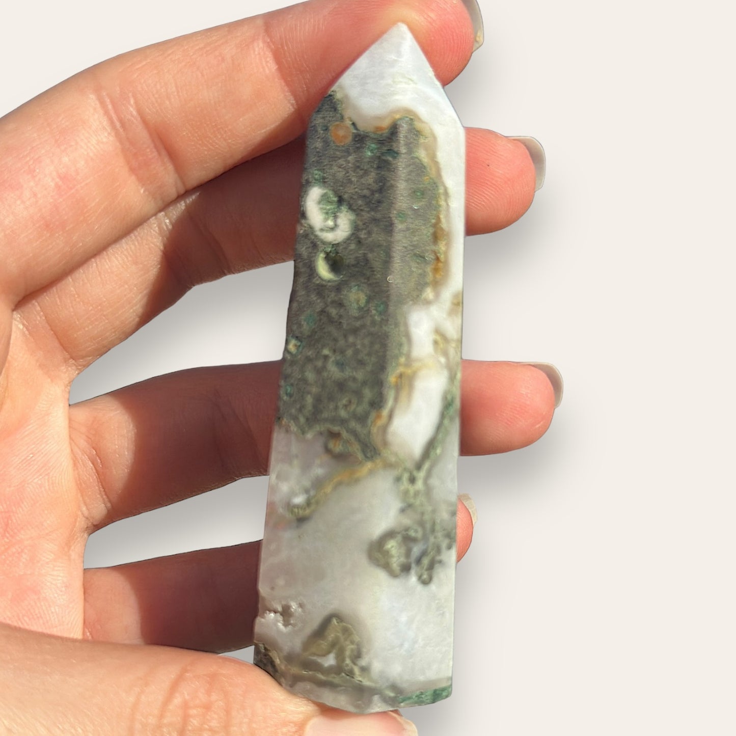 Moss Agate Crystal Tower