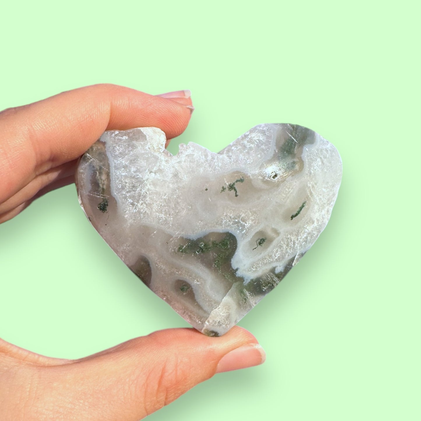 Moss Agate Crystal Heart - 1007G