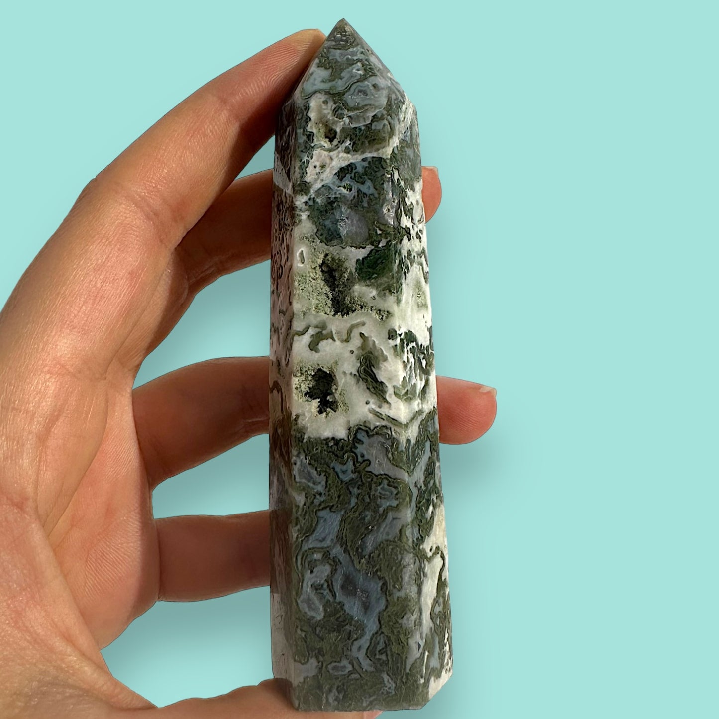 Moss Agate Crystal Tower