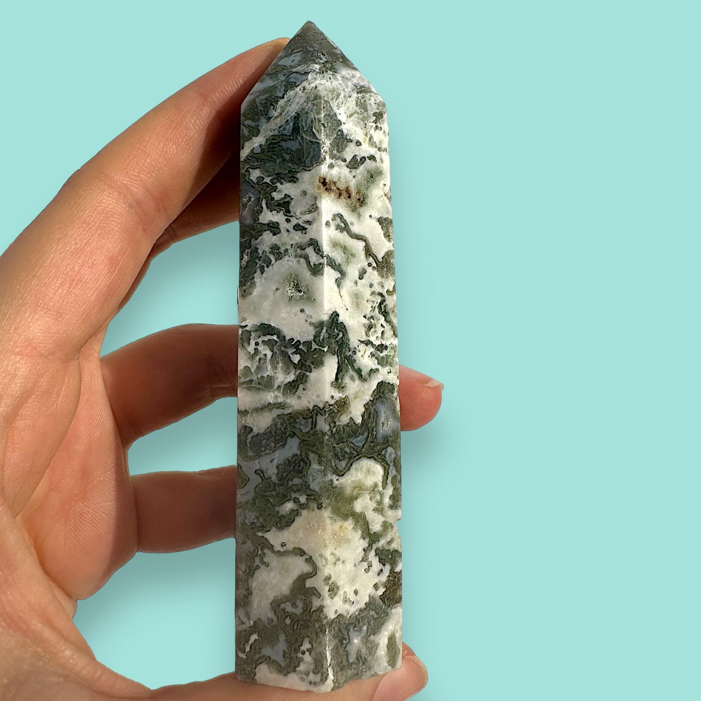 Moss Agate Crystal Tower