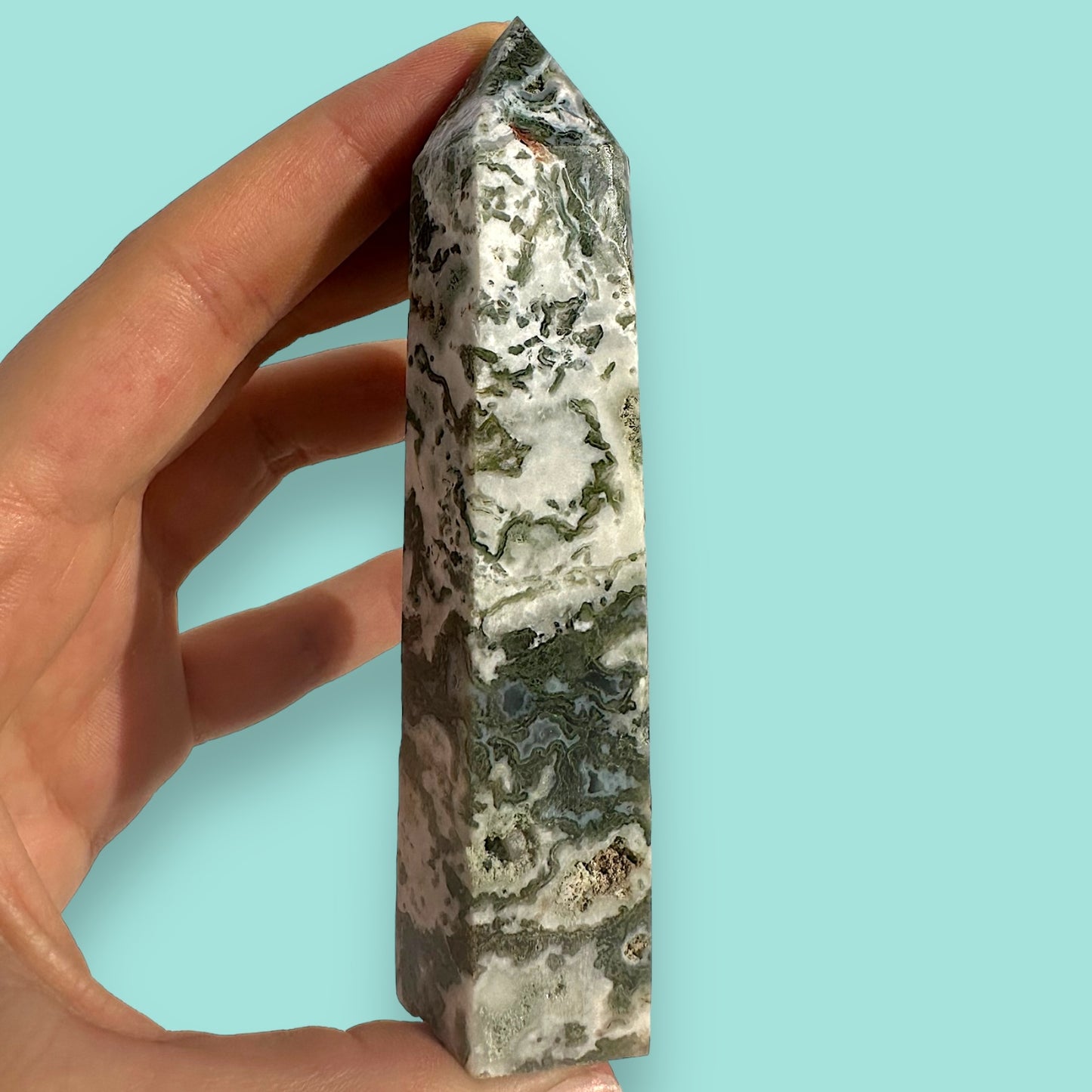 Moss Agate Crystal Tower