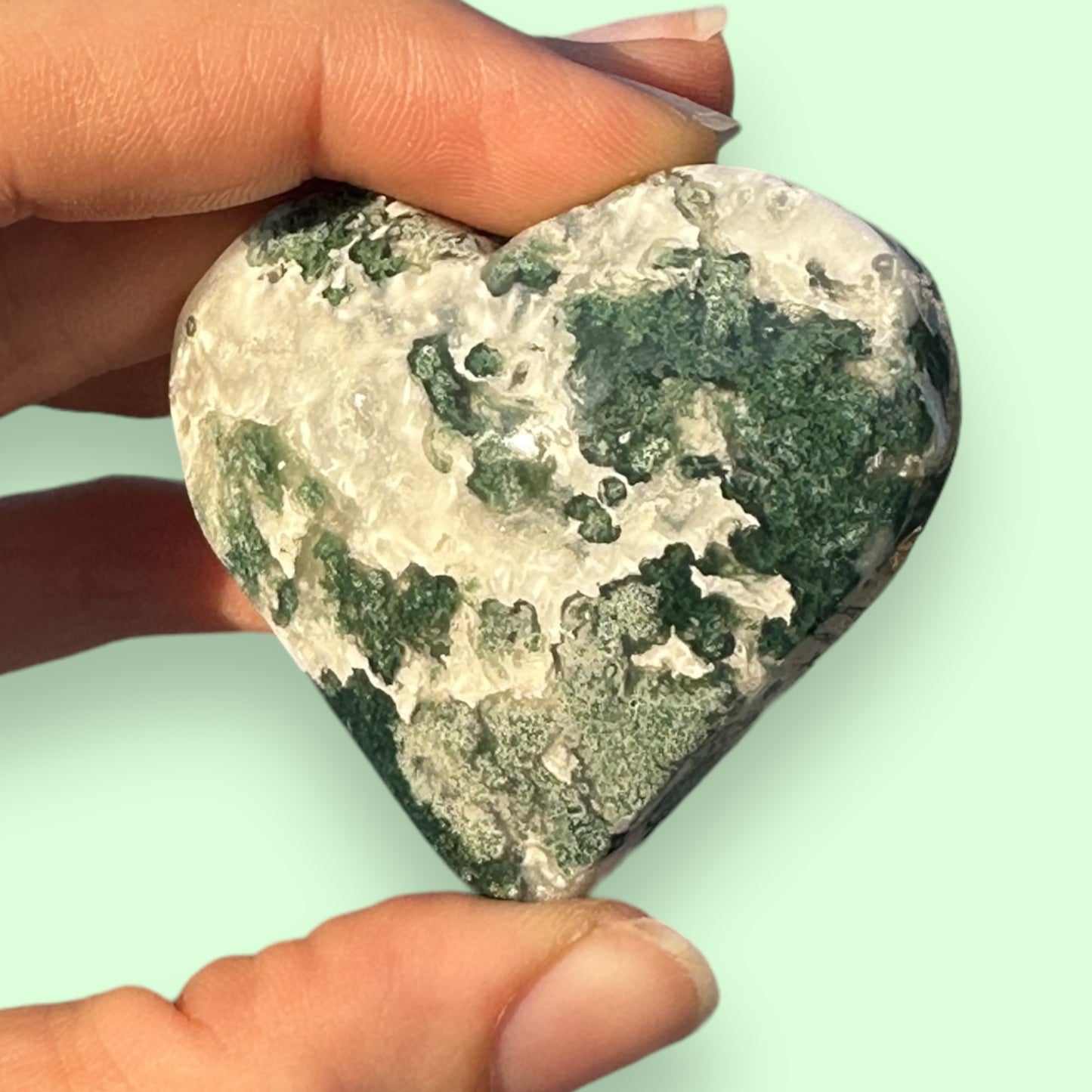 Moss Agate Crystal Heart - 1007E