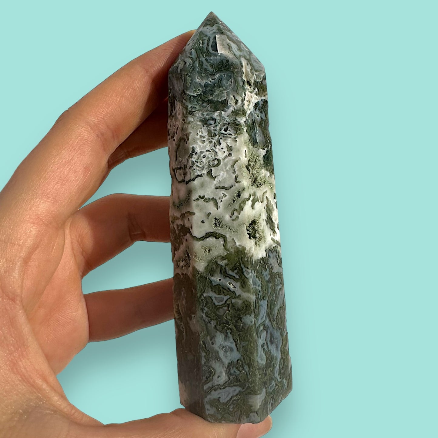 Moss Agate Crystal Tower