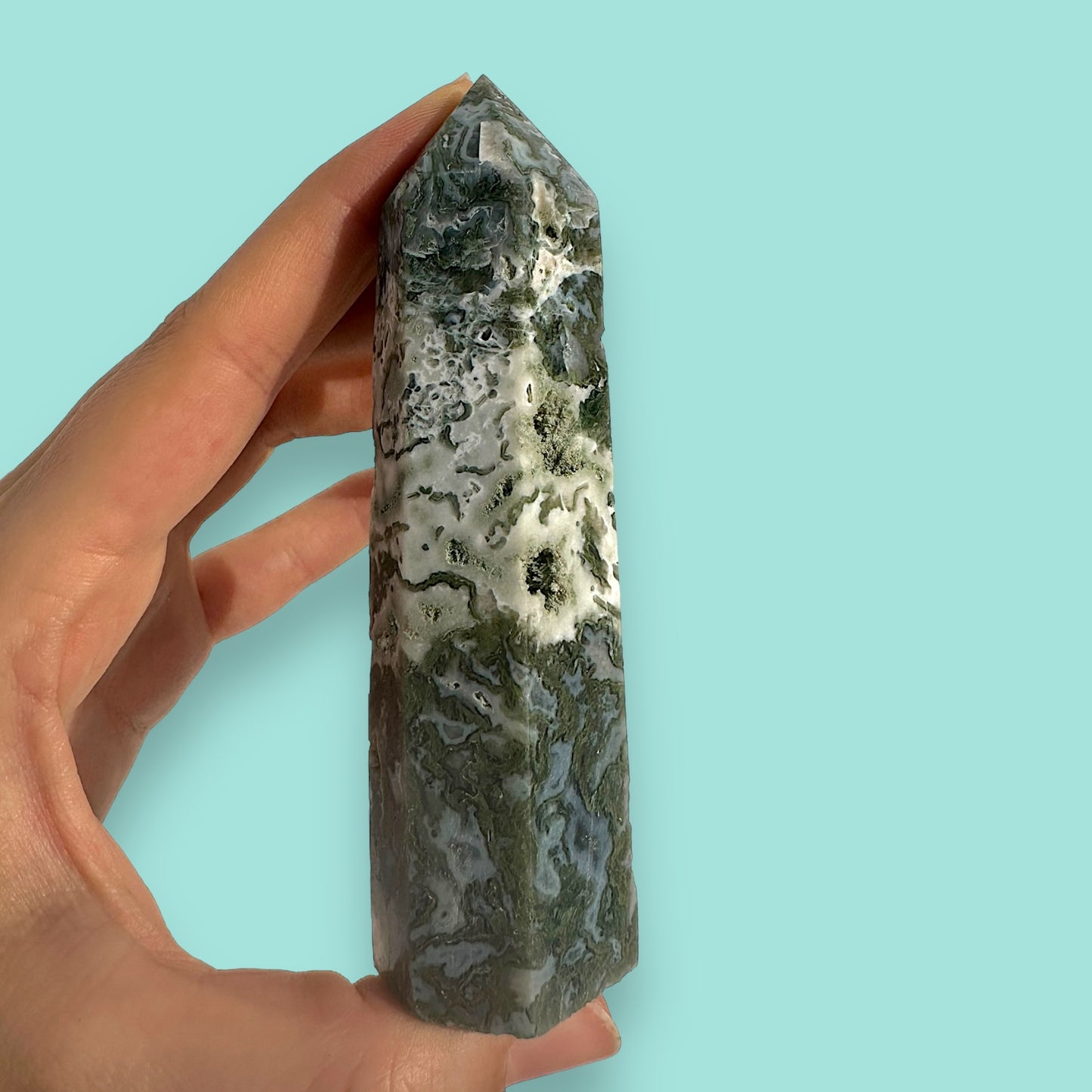 Moss Agate Crystal Tower