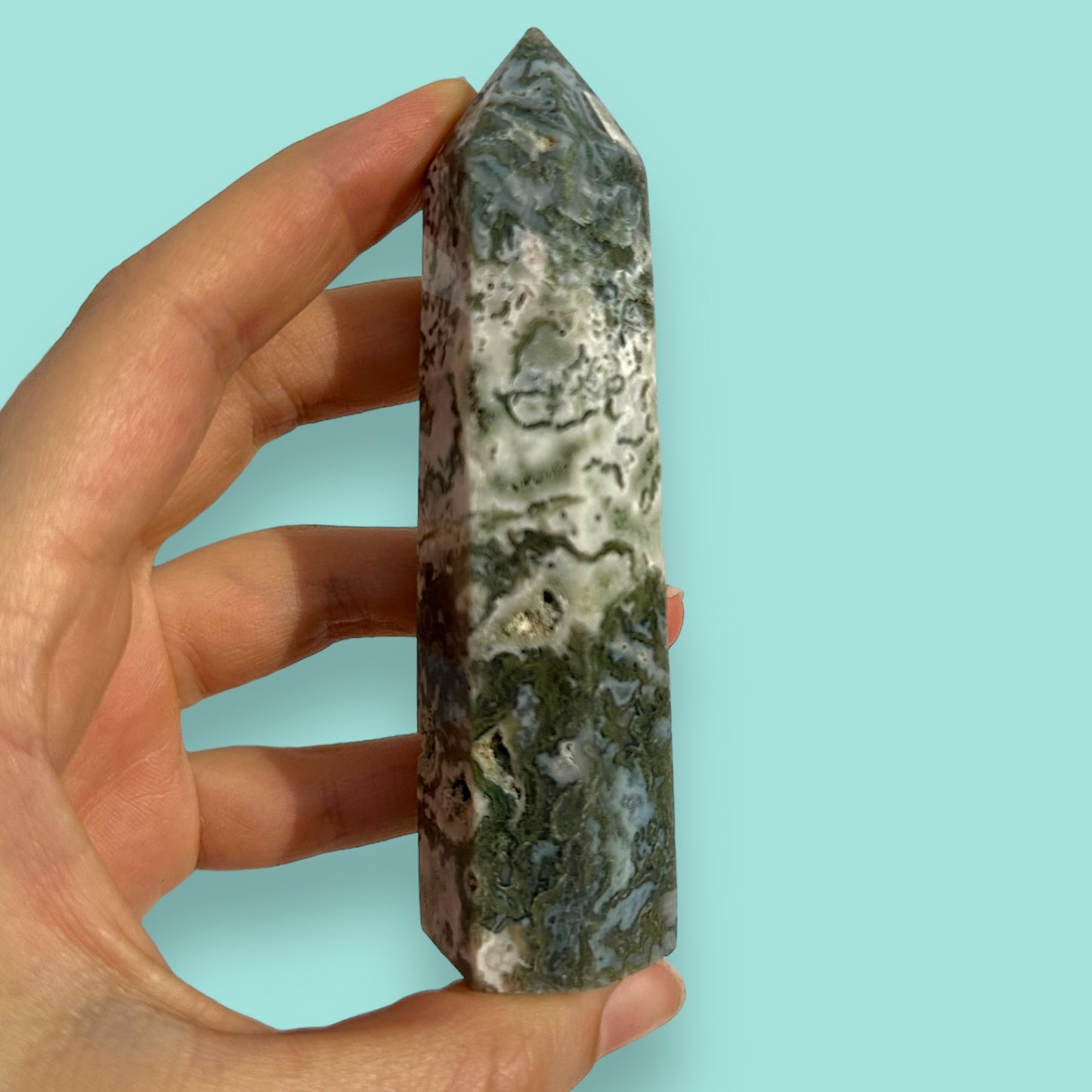 Moss Agate Crystal Tower
