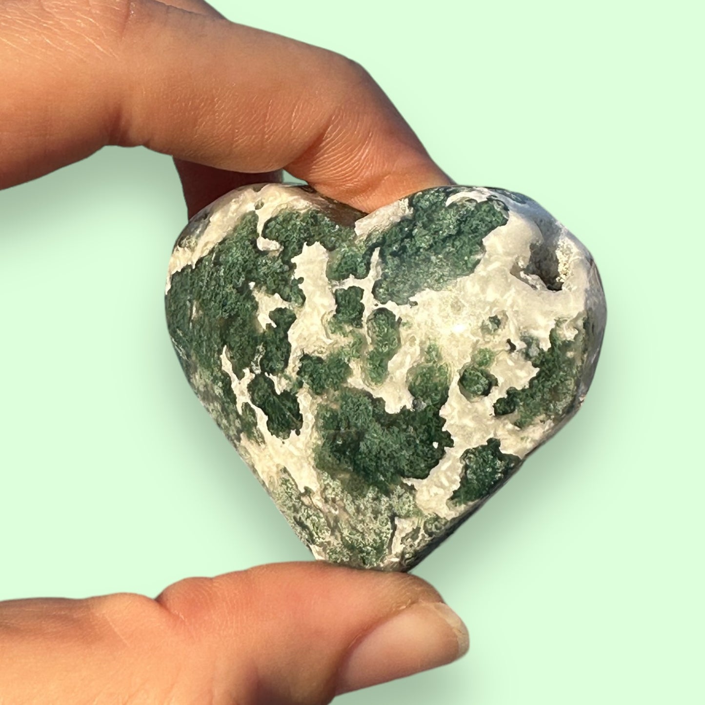 Moss Agate Crystal Heart - 1007E