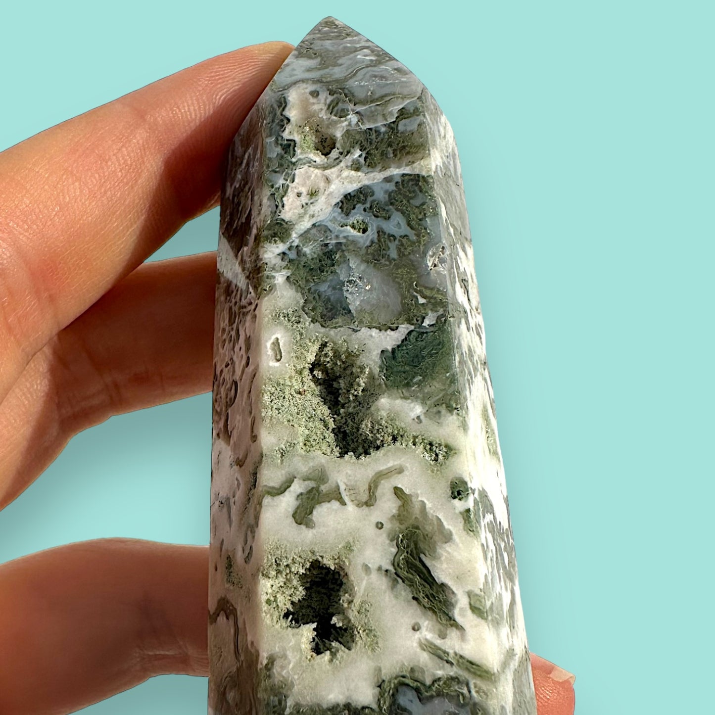 Moss Agate Crystal Tower