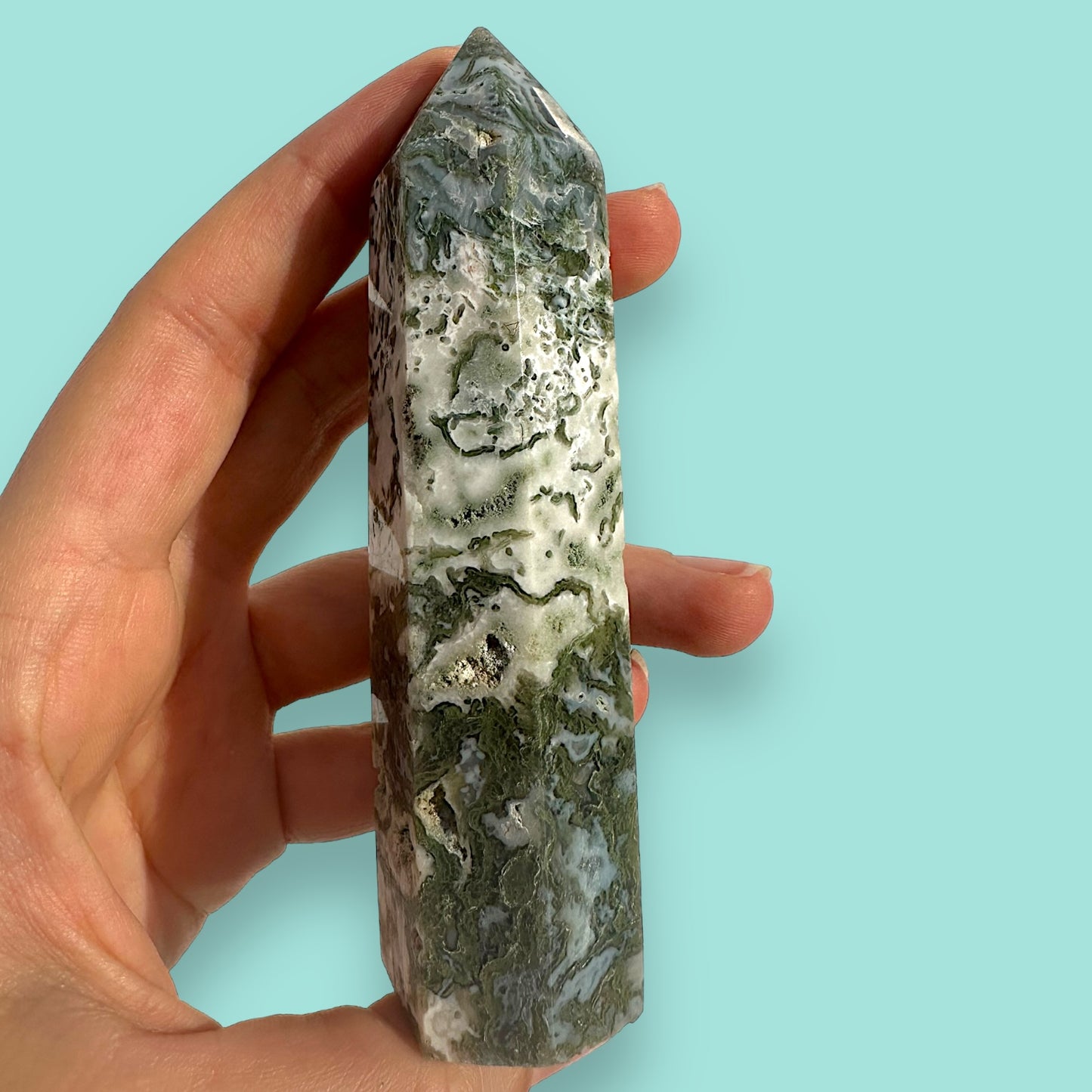 Moss Agate Crystal Tower