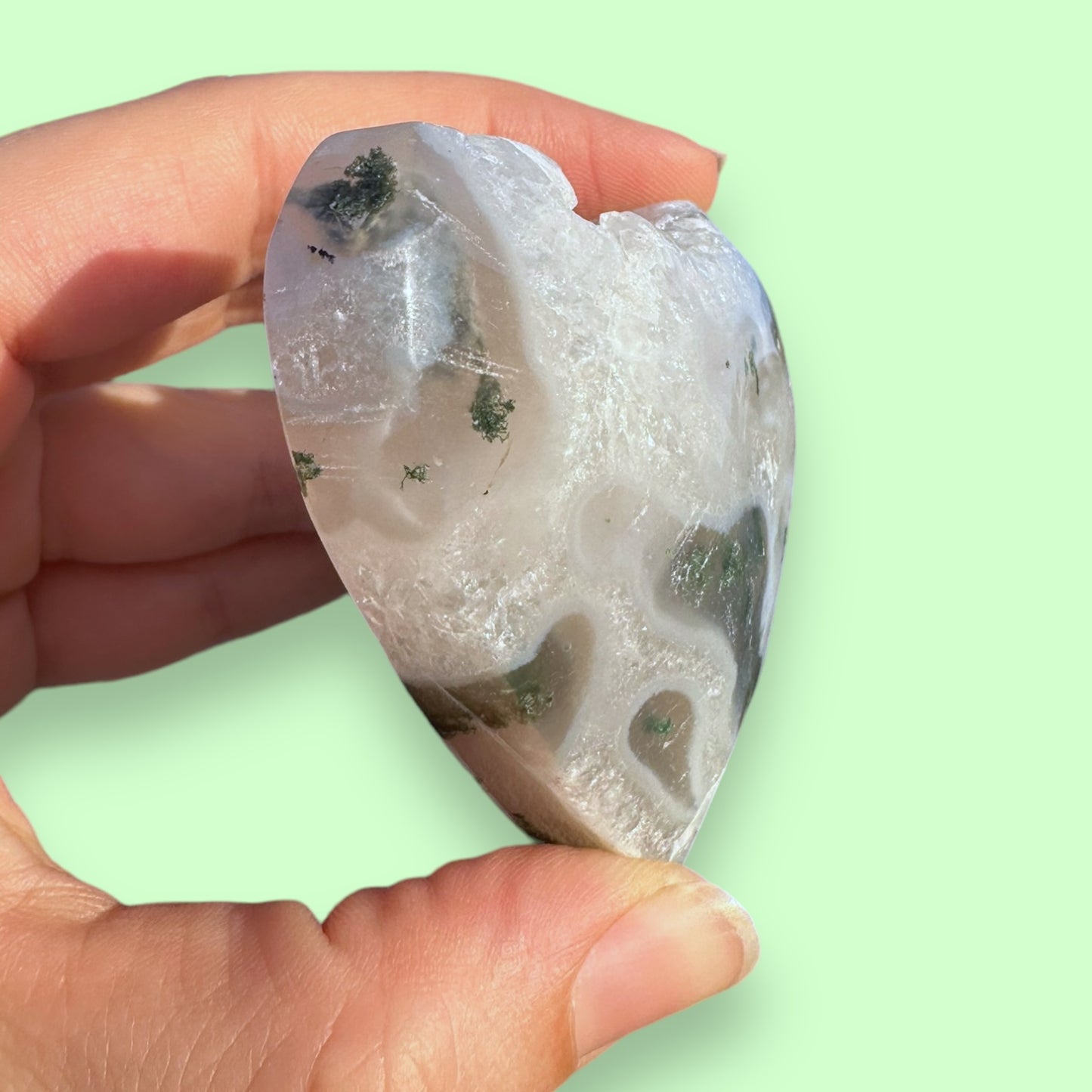 Moss Agate Crystal Heart - 1007G