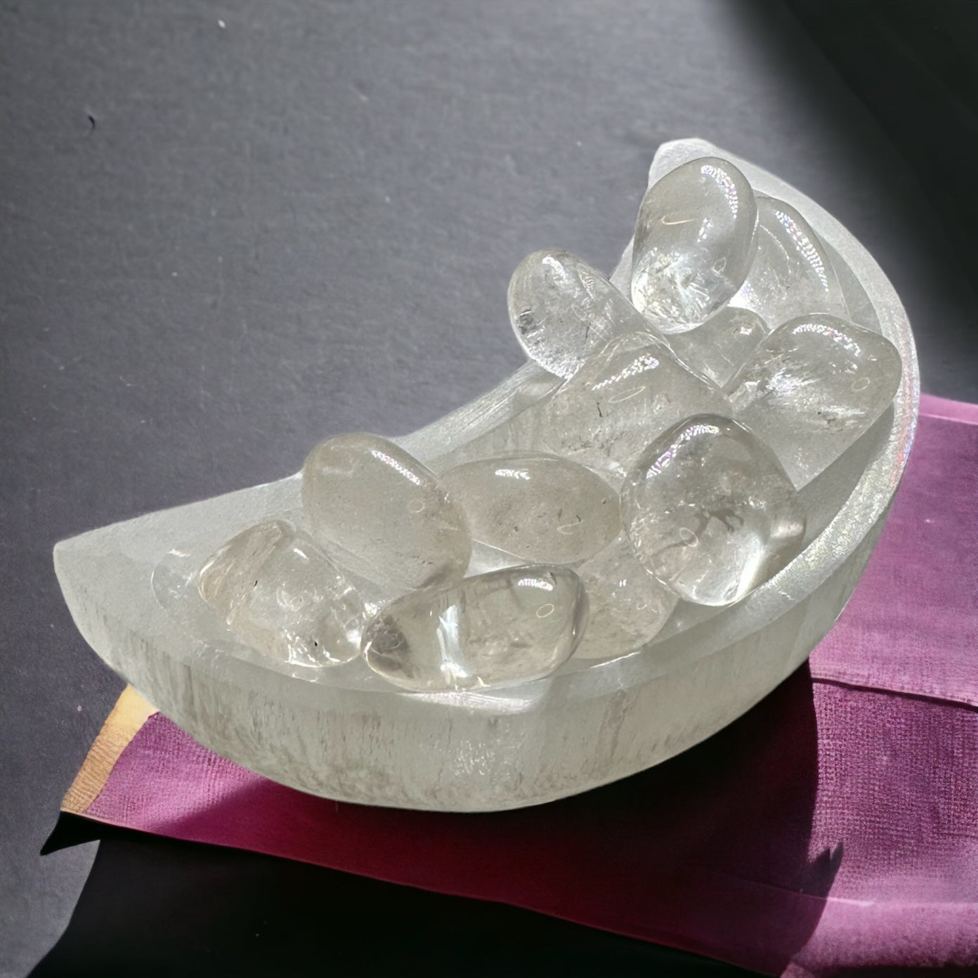Selenite Half Moon Bowl 5” (Satin Spar)