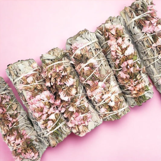 Pink Sinuata Flowers with White Sage - 4"